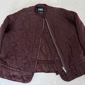 Zara Women's Quilted Bomber Jacket in Rich Brown